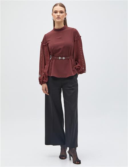 Stone Belted Blouse Bronze Brown