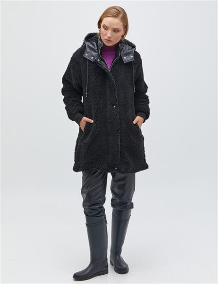 Hooded Plush Coat Black