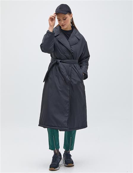 Wide Collar Inflatable Trench Coat Black