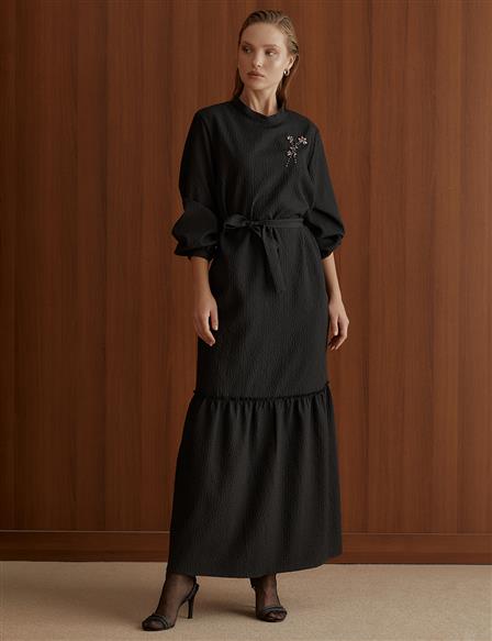 Beaded Embroidered Embellished Dress Black