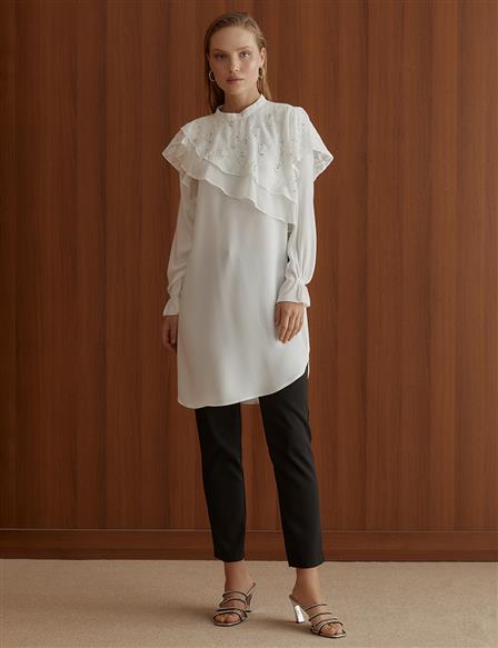 Asymmetrical Layered Embroidered Tunic Ecru