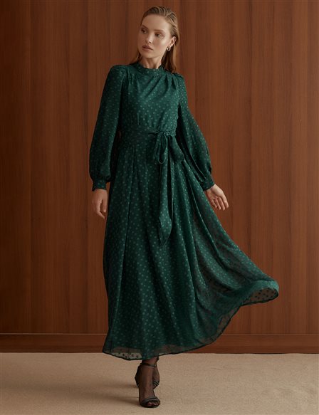 Pleated Full Length Dress Emerald