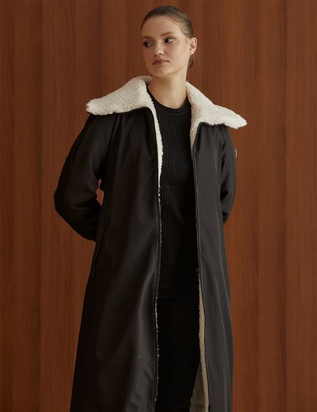 Sheepskin Wide Collar Coat Black
