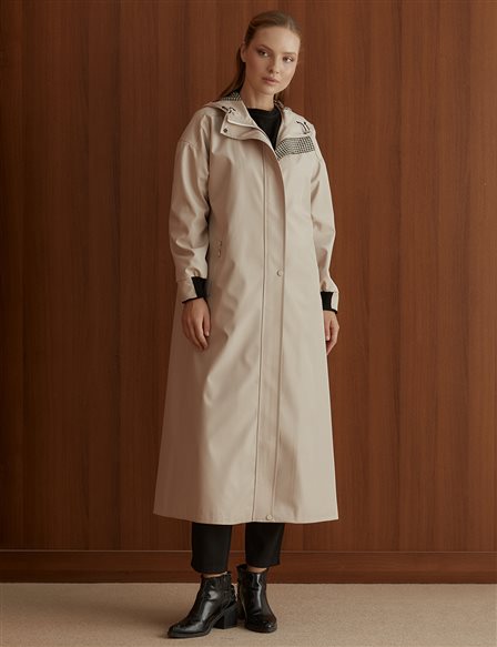 Zipper Closure Long Coat Stone