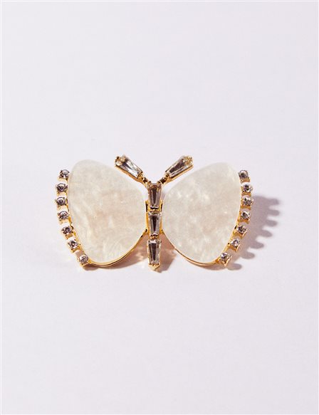 Butterfly Figured Stone Brooch Gold