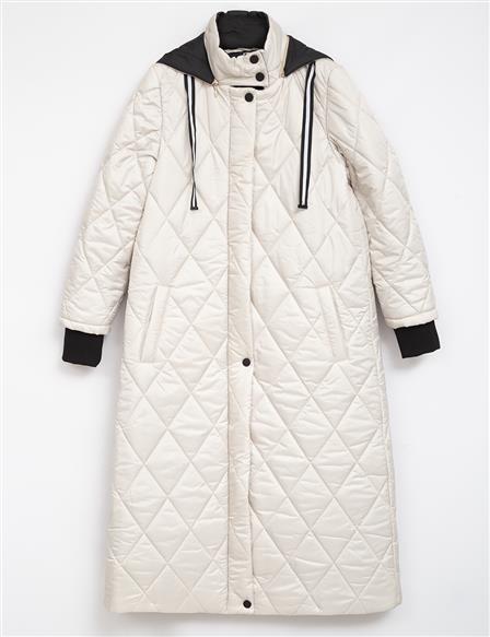 Diamond Pattern Quilted Inflatable Coat Stone