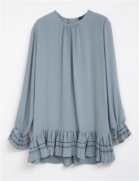 Round Neck Collar Pleated Blouse Mint