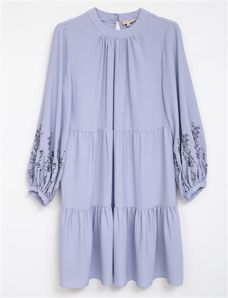 Embroidered Sleeves Layered Tunic Sky Blue