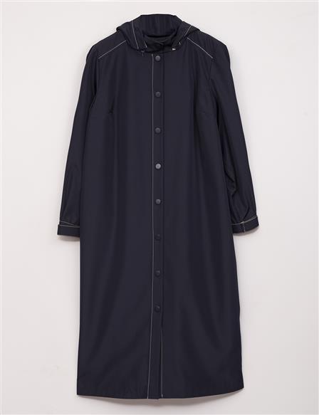 Snap Closure Punto Stitched Trench Coat Navy