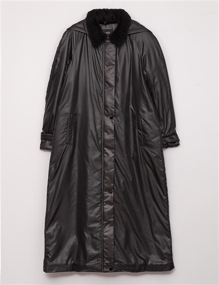 Furry Collar Inflatable Coat Black
