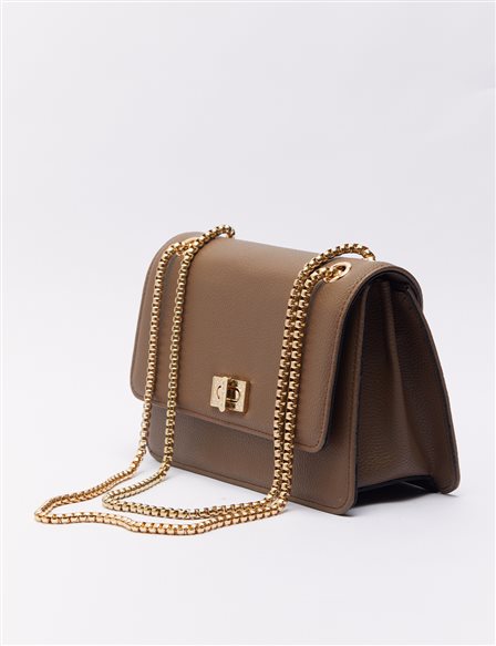 Lock Detailed Rectangle Bag Dark Brown