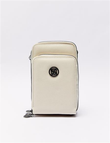 Three Compartment Natural Leather Wallet Bag Cream