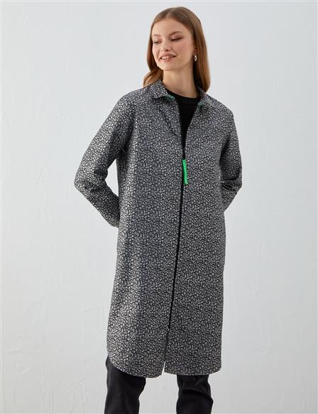 Zipper Closure Patterned Tunic Black-White
