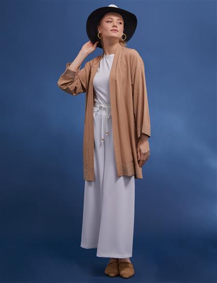 KYR Embroidered Low Sleeve Kimono Beige