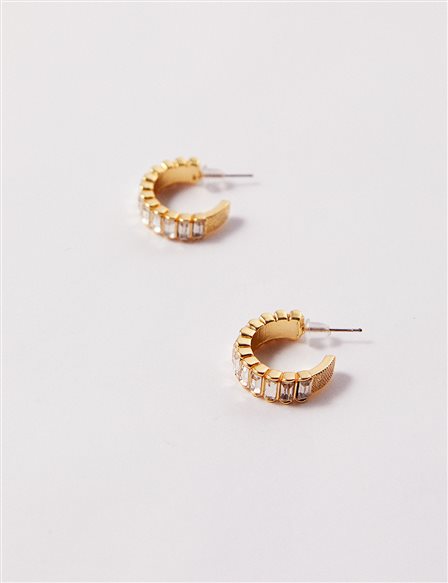 Half Turn Stone Earrings Gold