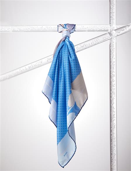 Çerçevesi Soyut Desenli Monogram Eşarp İndigo