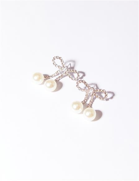 Pearl Bow Earrings Silver