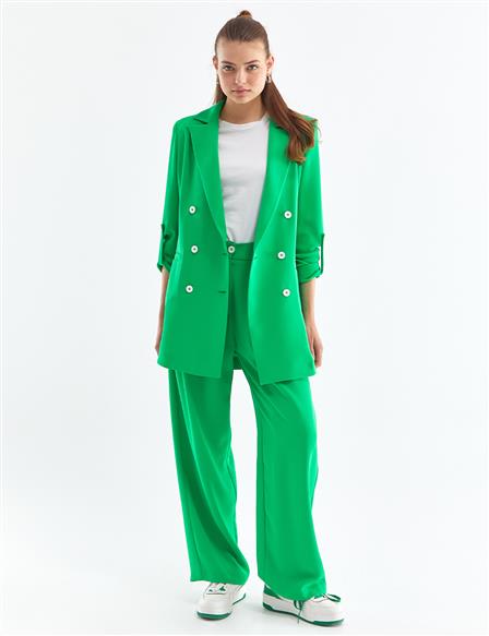 Contrast Buttoned Suit Grass Green