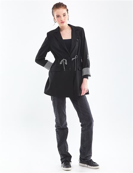 Beli Büzgülü Blazer Ceket Siyah