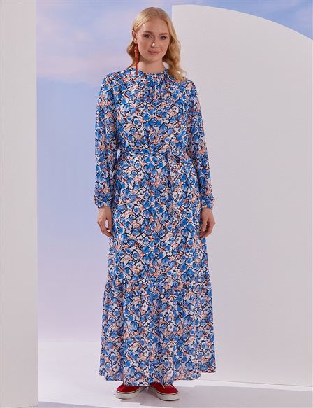 Abstract Pattern Full Length Dress Sky Blue