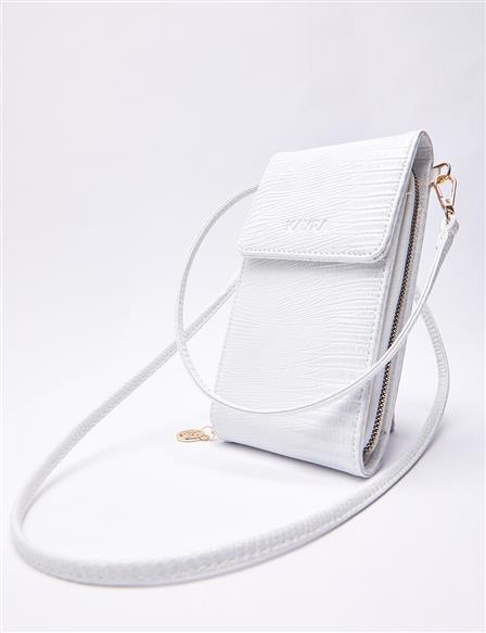Iguana Patterned Flip Wallet Bag White