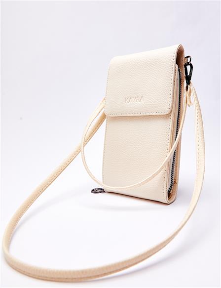 Natural Leather Covered Wallet Bag Cream