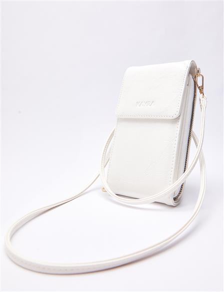 Clamshell Wrinkled Patent Leather Wallet Bag White