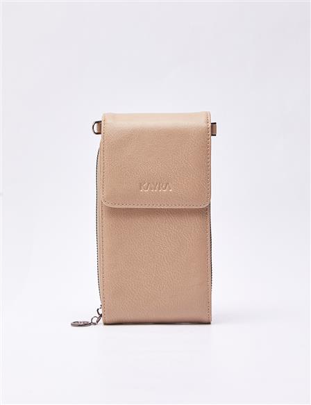 Natural Leather Covered Wallet Bag Beige