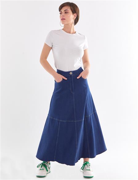 Punto Stitched Denim Skirt Navy