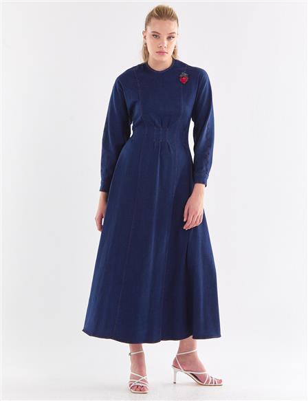 Brooch Punto Stitched Denim Dress Dark Navy