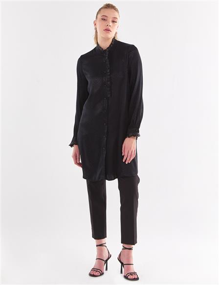 KYR Jacquard Ruffle Collar Tunic Black