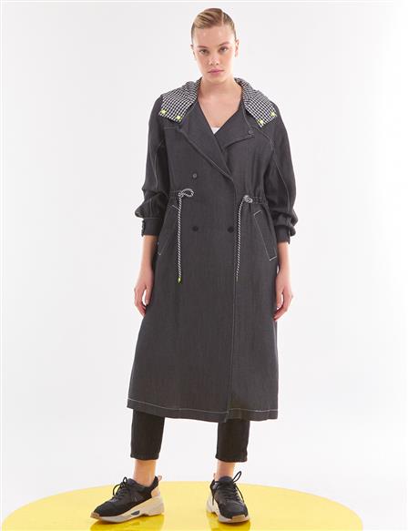 Punto Stitched Denim Trench Coat Black