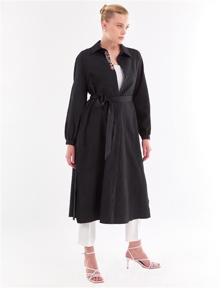 Stone Embroidered Embossed Tunic Black