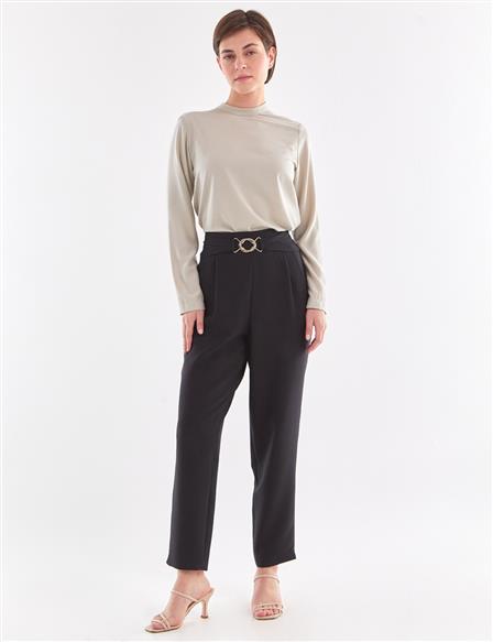 KYR Metal Buckled Fabric Pants Black