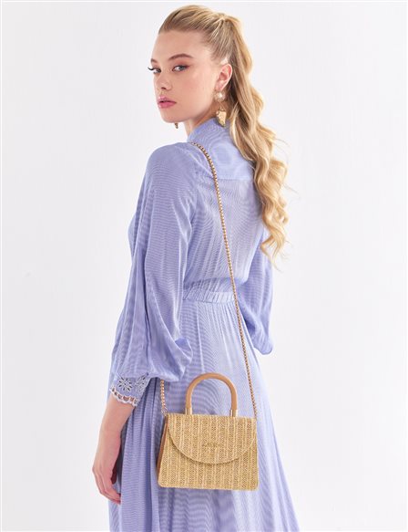 Straw Knitted Hand Bag Milky Brown