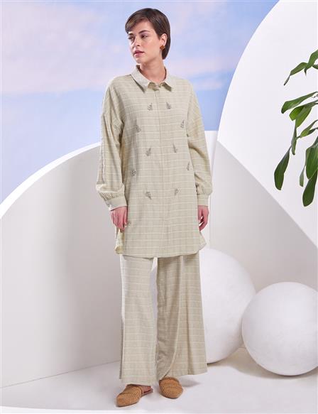 Embroidered Casual Fit Double Suit Pistachio Green