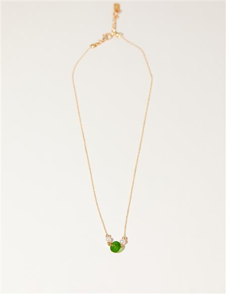 Green Beaded Necklace Gold