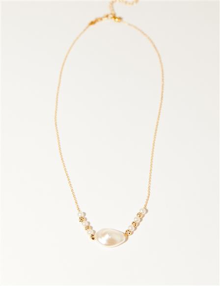 Pearl Figured Chain Necklace Gold