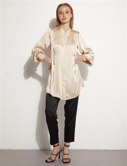 Balloon Sleeve Satin Tunic Cream