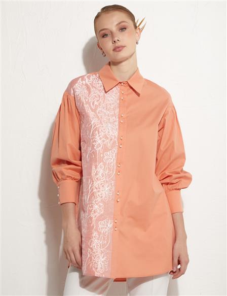 Embroidered Pieced Tunic Peach