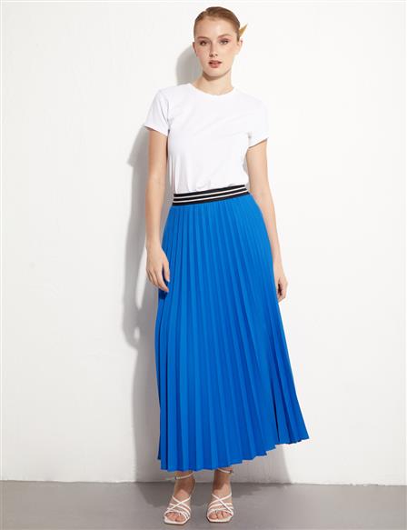 Elastic Waist Pleated Skirt Cobalt Blue