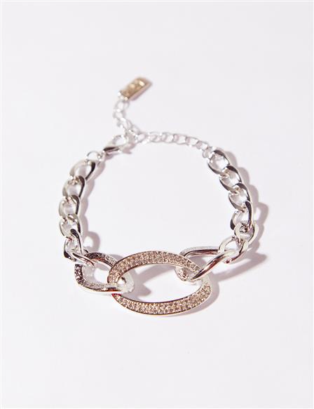 Zircon Stone Chain Bracelet Silver