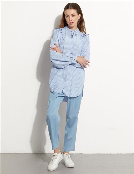Checked Blouse Ice Blue