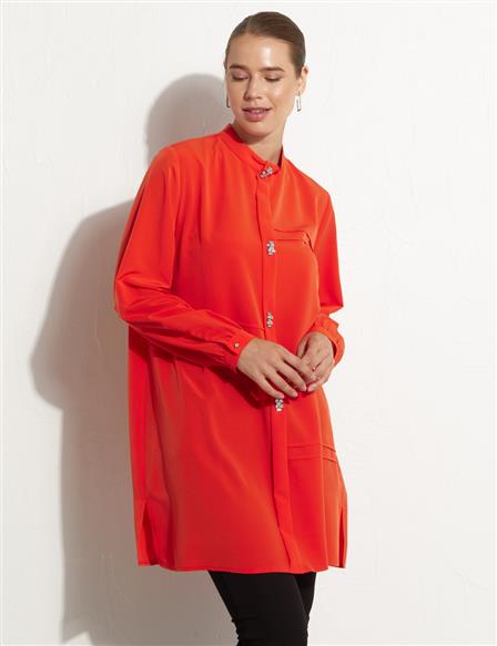 Stone-Buttoned Tunic Coral