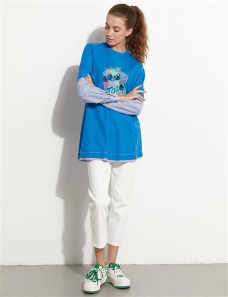 Embroidered Layered Sweat Cobalt Blue