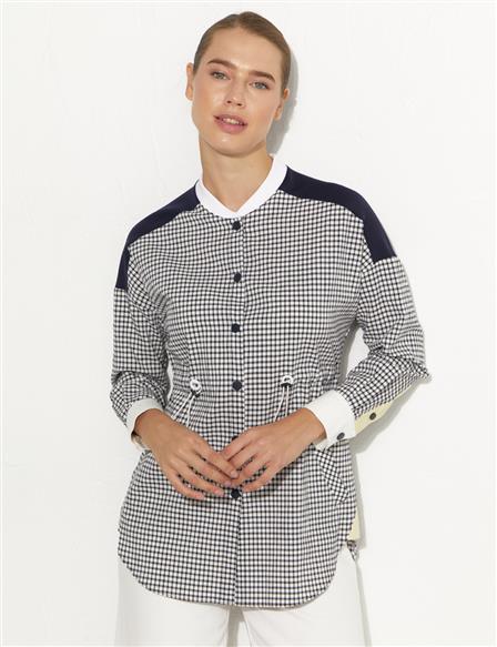 Checkered Grandad Collar Tunic Navy-White