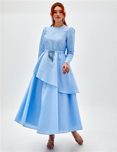 Asymmetrical Layered Dress Blue