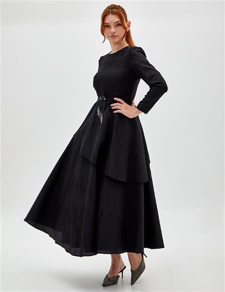 Asymmetrical Layered Dress Black