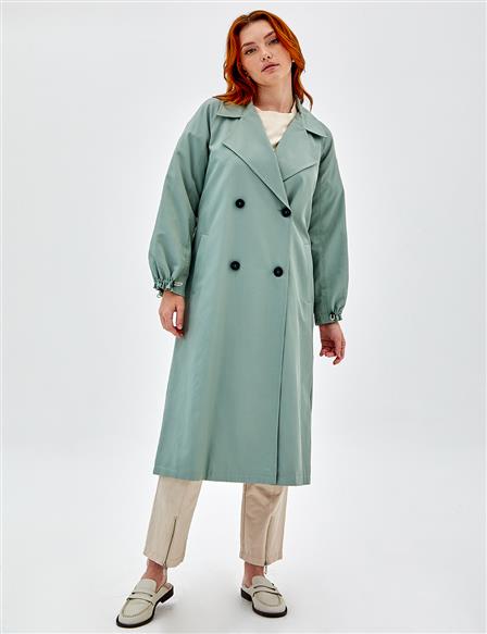 Pleated Ankle Oversized Trench Coat Ice Green