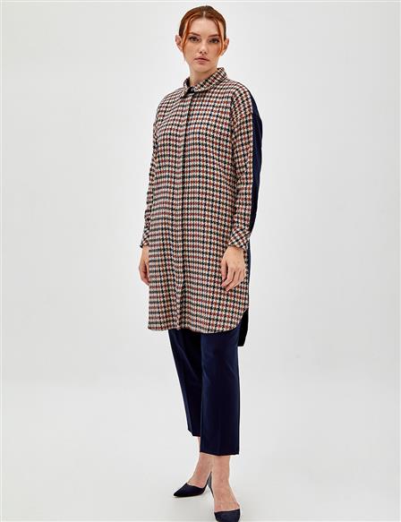 Houndstooth Patterned Tunic Navy-Claret Red